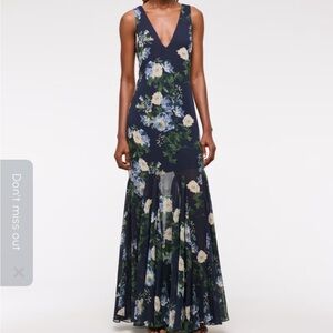 Abercrombie & Fitch Womens blue floral Plunge Godet Skirt Maxi Dress SP NWT